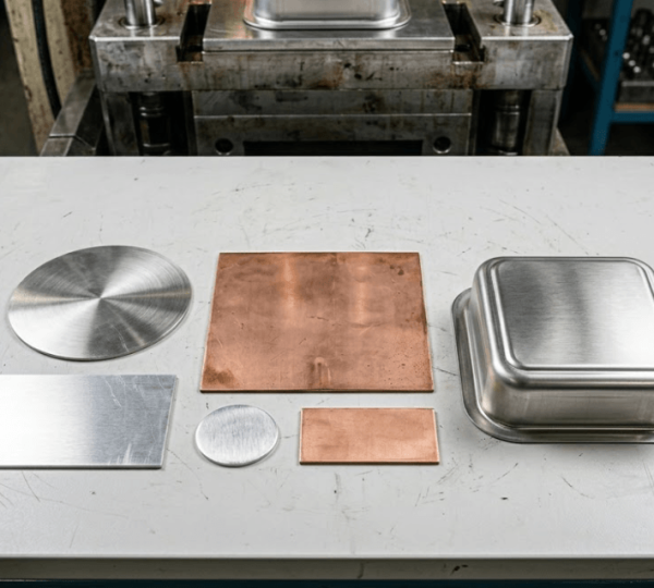 Deep drawn stamping materials — stainless steel 304, aluminum 5052, and copper blanks for industrial enclosure manufacturing