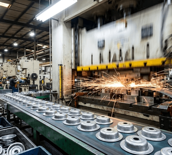 Stamping press producing precision metal parts in a tool and die production environment