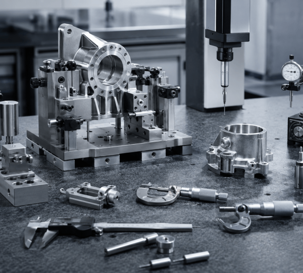 Precision tooling quality inspection with measurement tools and machined components