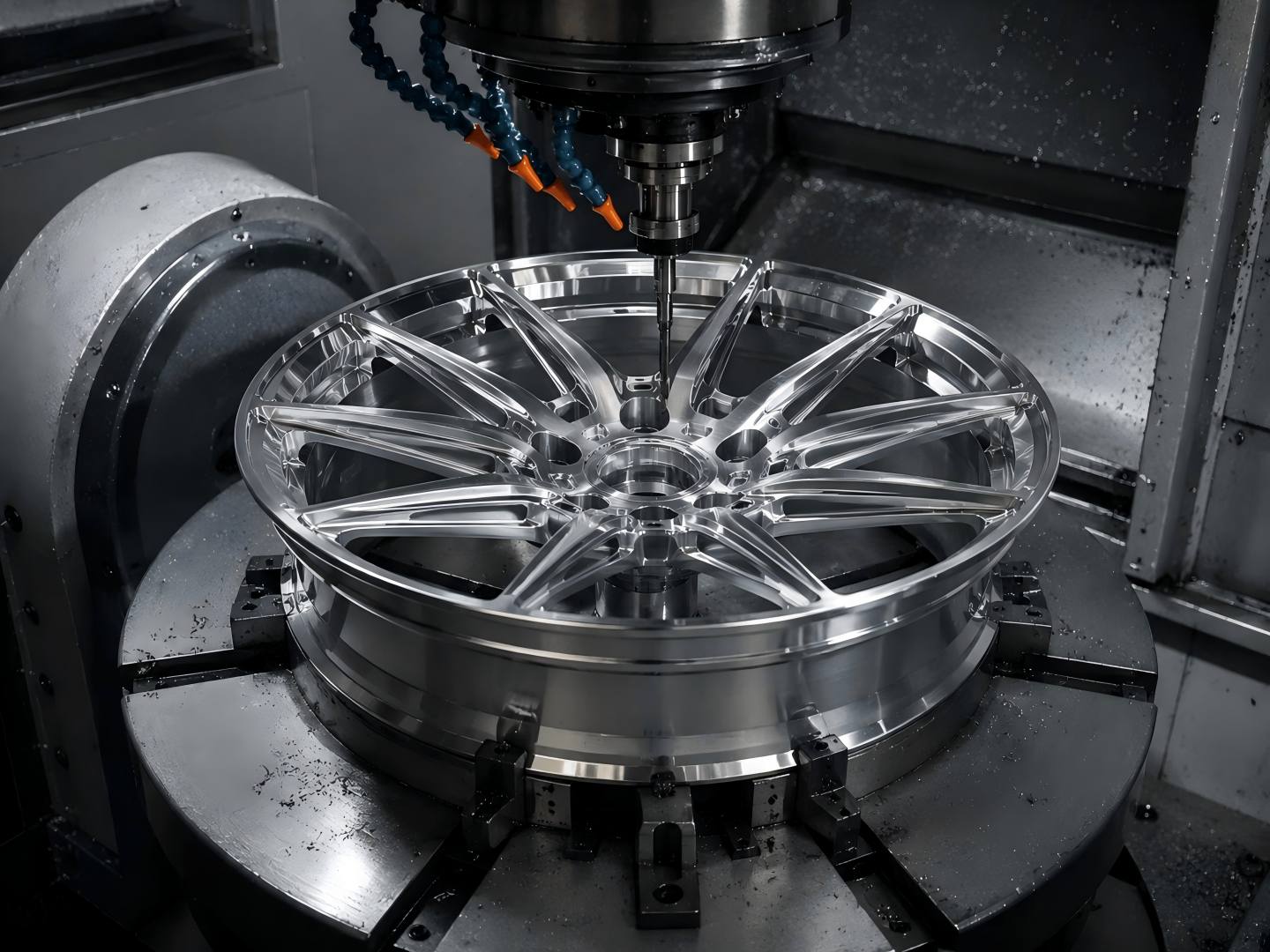 Wheel hub machining process in a CNC machining center