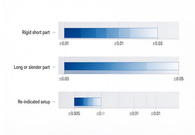Two-setup accuracy error ranges by part rigidity
